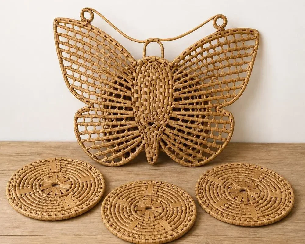 Vintage Woven Butterfly Hanging Large Boho Wicker Butterfly Natural Fiber